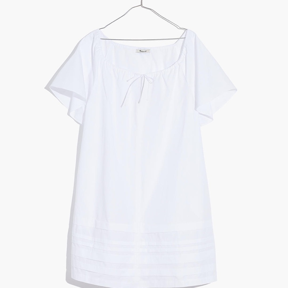 MadeWell Poplin Flutter-Sleeve Pintuck Mini Dress NF911
